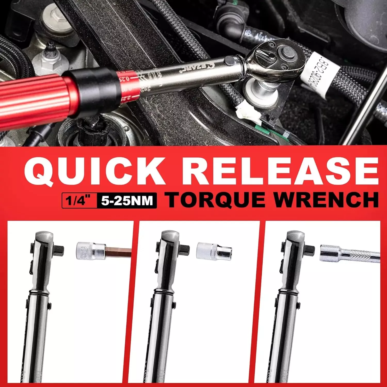 Torque Wrench 1/4 Inch 5-25 Nm ±3% Accuracy with Extension Rod and Ratchet Head - Image 3