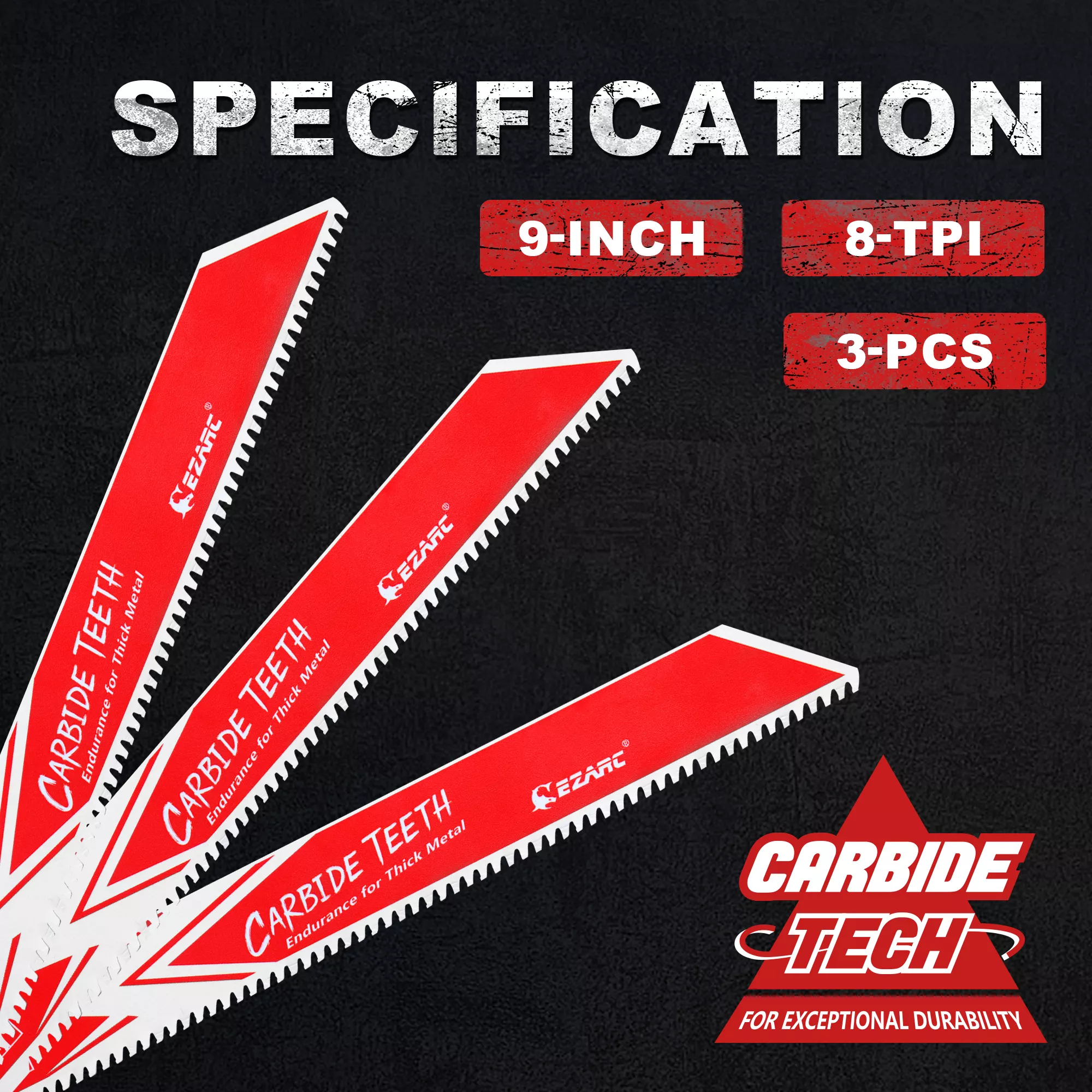 3-Piece Carbide Reciprocating Saw Blades for Tough Metal & Cast Iron - Image 2