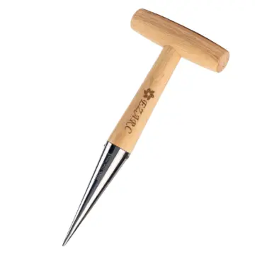 Stainless Steel Garden Dibber Tool with Wooden Handle