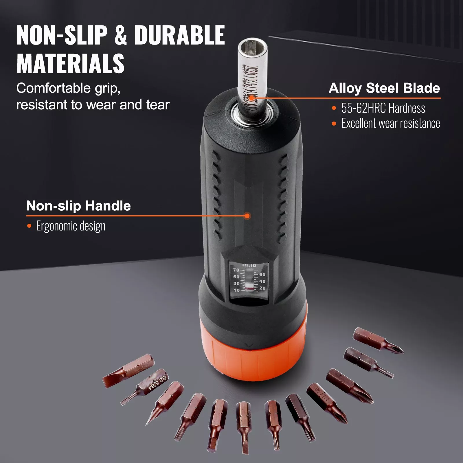 1/4" Torque Screwdriver with 10-70 in-lbs Range & Driver Bits Set - Image 2
