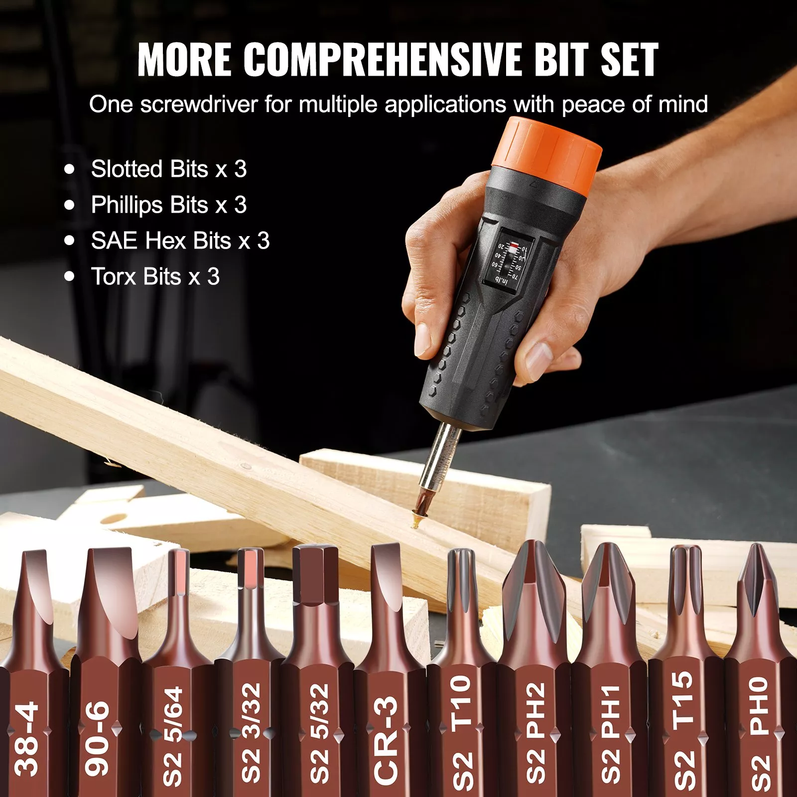 1/4" Torque Screwdriver with 10-70 in-lbs Range & Driver Bits Set - Image 6
