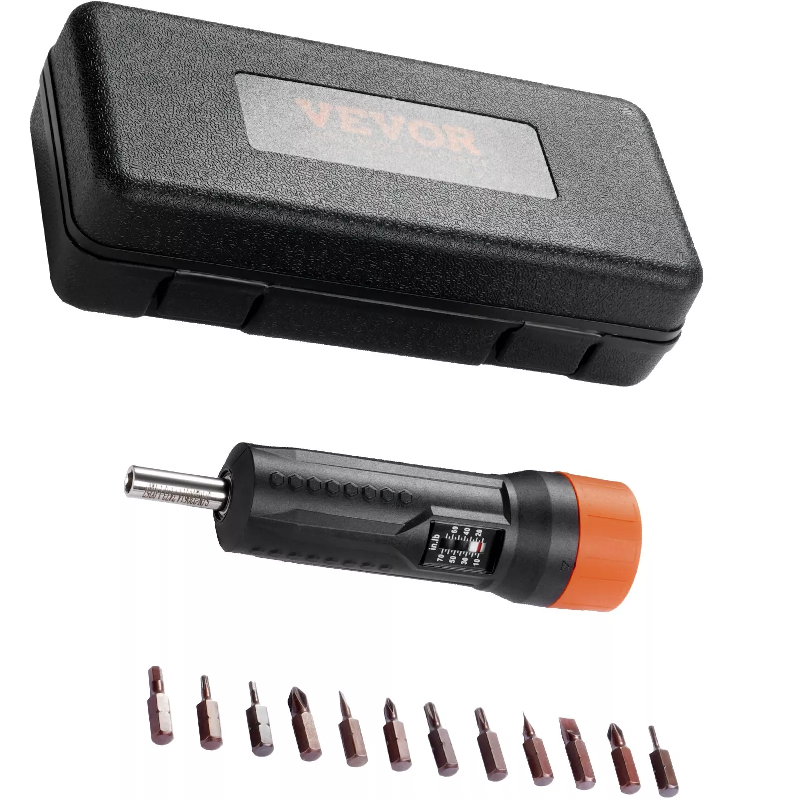 1/4" Torque Screwdriver with 10-70 in-lbs Range & Driver Bits Set