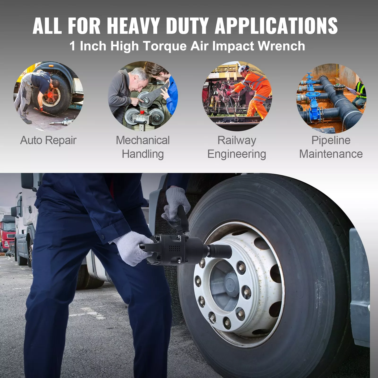 Heavy Duty 1" Air Impact Wrench, 2730 ft-lbs Torque, Reverse Control - Image 3