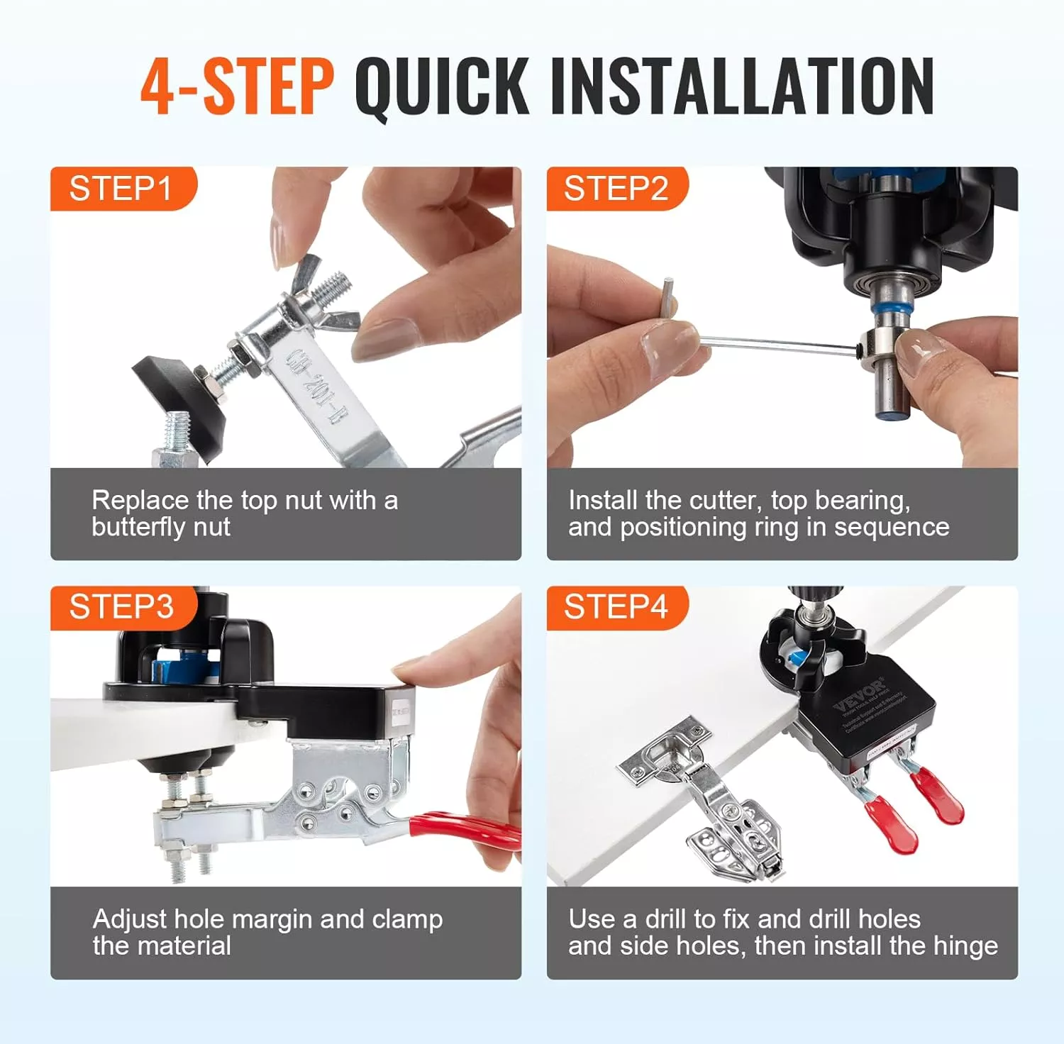 35 mm Concealed Door Hinge Jig with Dual Clamp & Adjustable Drilling Depth - Image 4