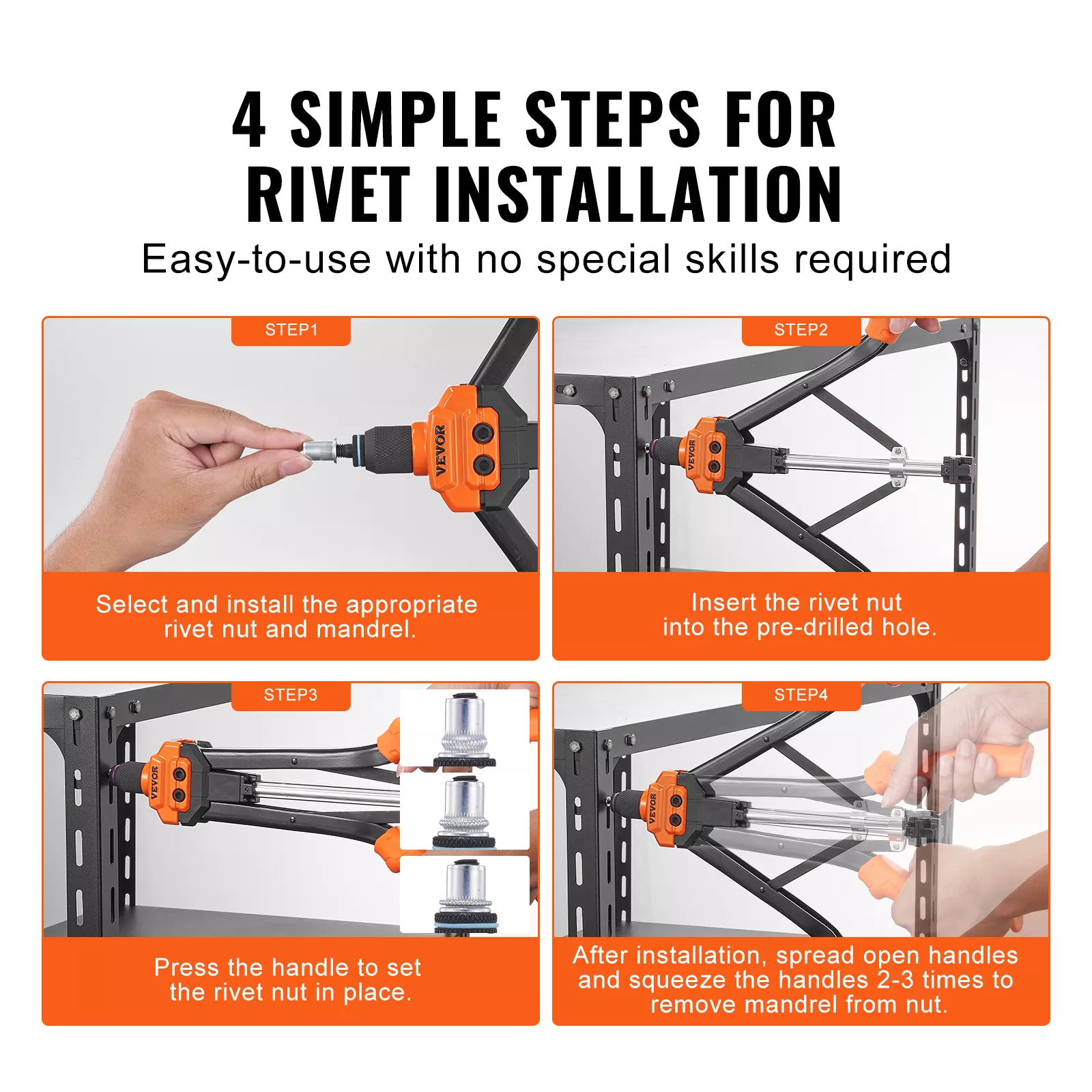 14" & 16" Rivet Nut Tool Kit with Metric & SAE Mandrels, 70PCS/186PCS Rivet Nuts, and Carry Case - Image 5