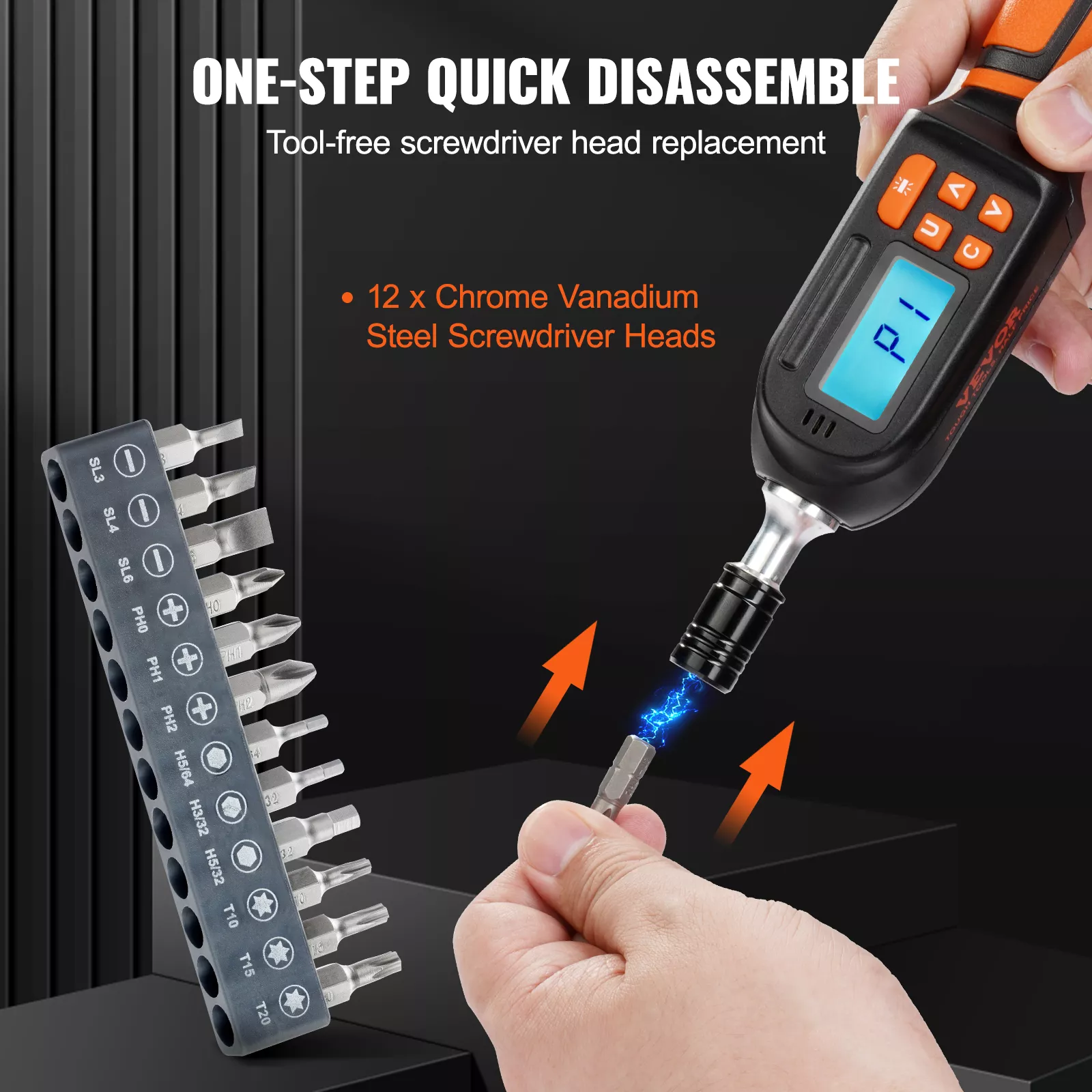 1/4" Digital Torque Screwdriver with LCD Display, Torque Range 2.65-70.67 in-lbs, Precision Electrician Tool with 12 Bits & Case - Image 5