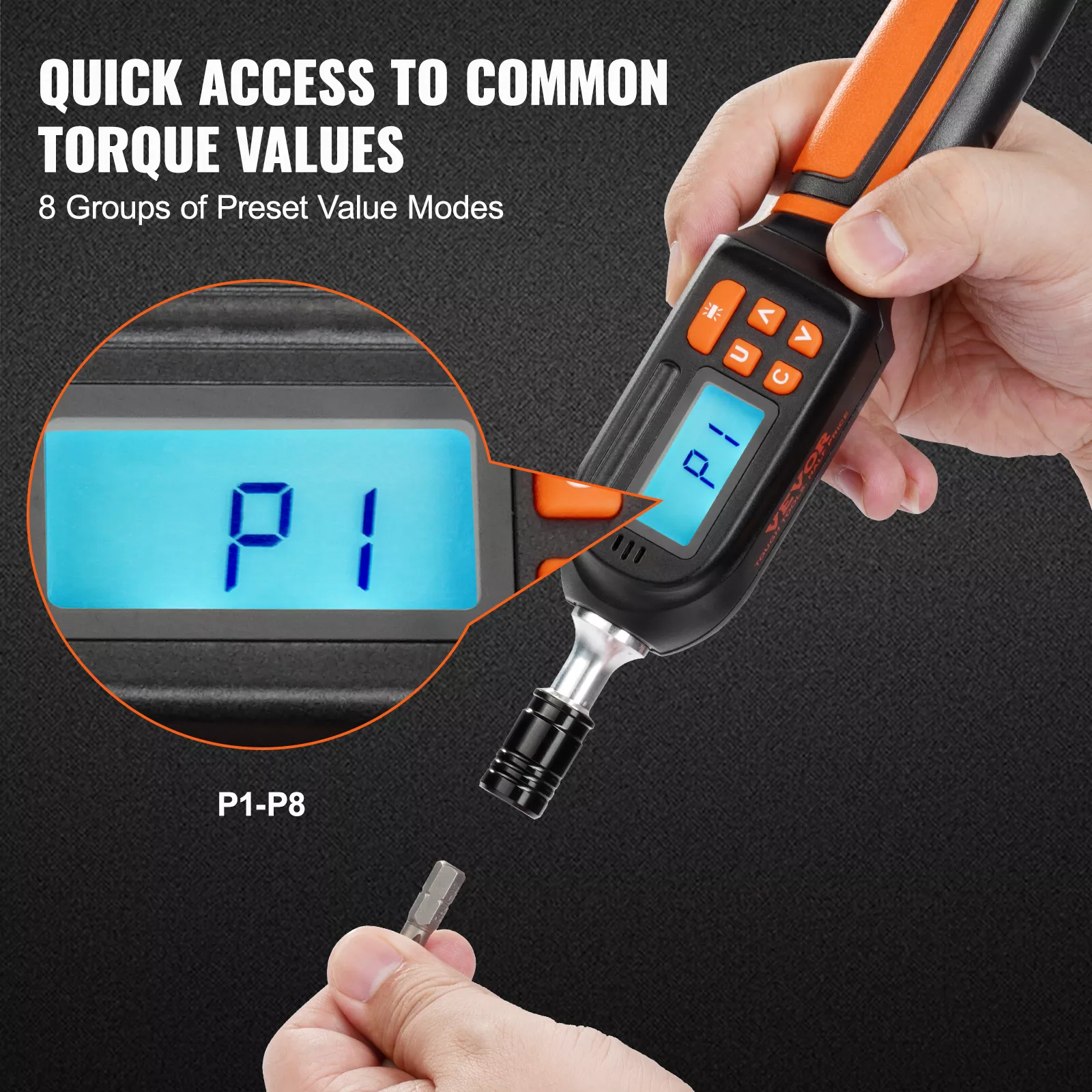 1/4" Digital Torque Screwdriver with LCD Display, Torque Range 2.65-70.67 in-lbs, Precision Electrician Tool with 12 Bits & Case - Image 3