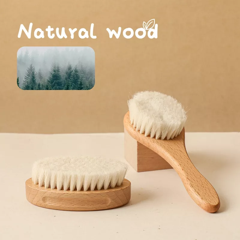Natural Wooden Baby Hair Brush Set – Soft Wool Massage & Bath Brush - Image 5