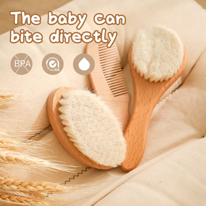 Natural Wooden Baby Hair Brush Set – Soft Wool Massage & Bath Brush - Image 6