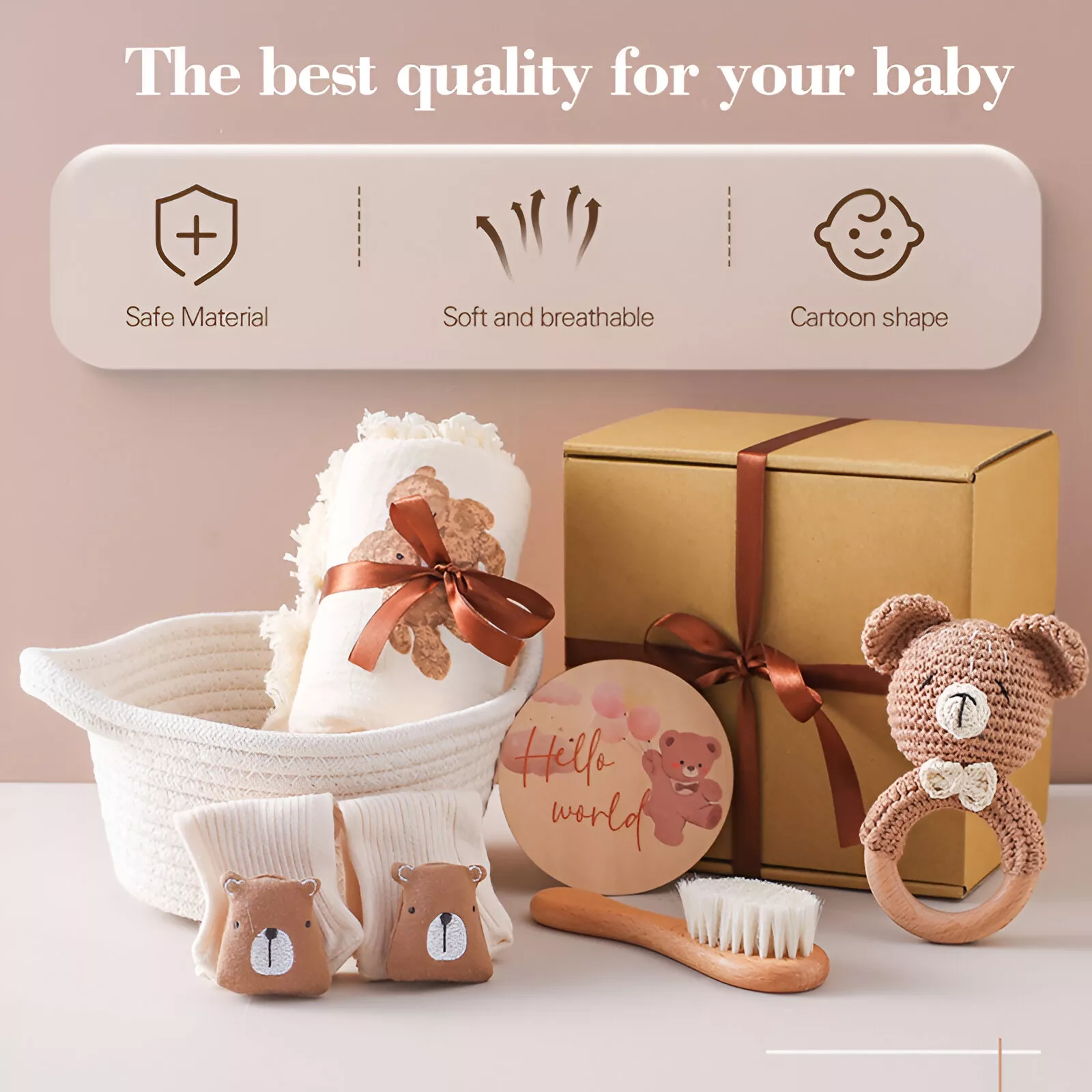 Baby Cartoon Bear Rattle & Milestone Set - Newborn Blanket, Towel, and Bracelet Gift - Image 4