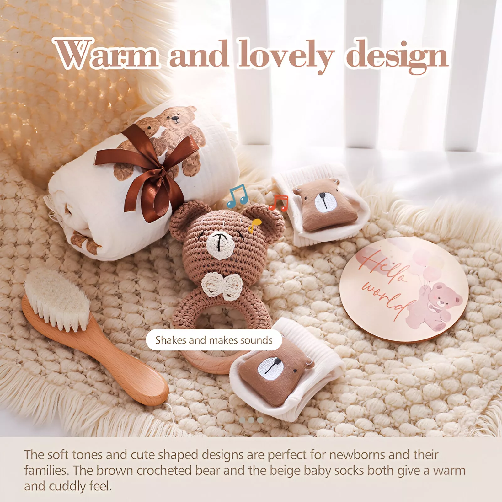 Baby Cartoon Bear Rattle & Milestone Set - Newborn Blanket, Towel, and Bracelet Gift - Image 3