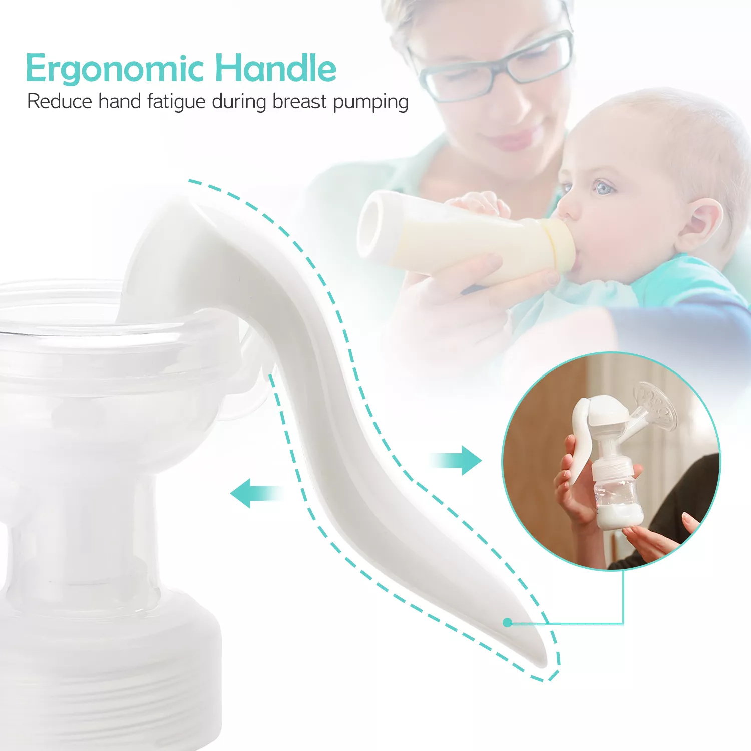 Portable Manual Breast Pump with BPA-Free 5oz Milk Bottle, Powerful Suction - Image 3