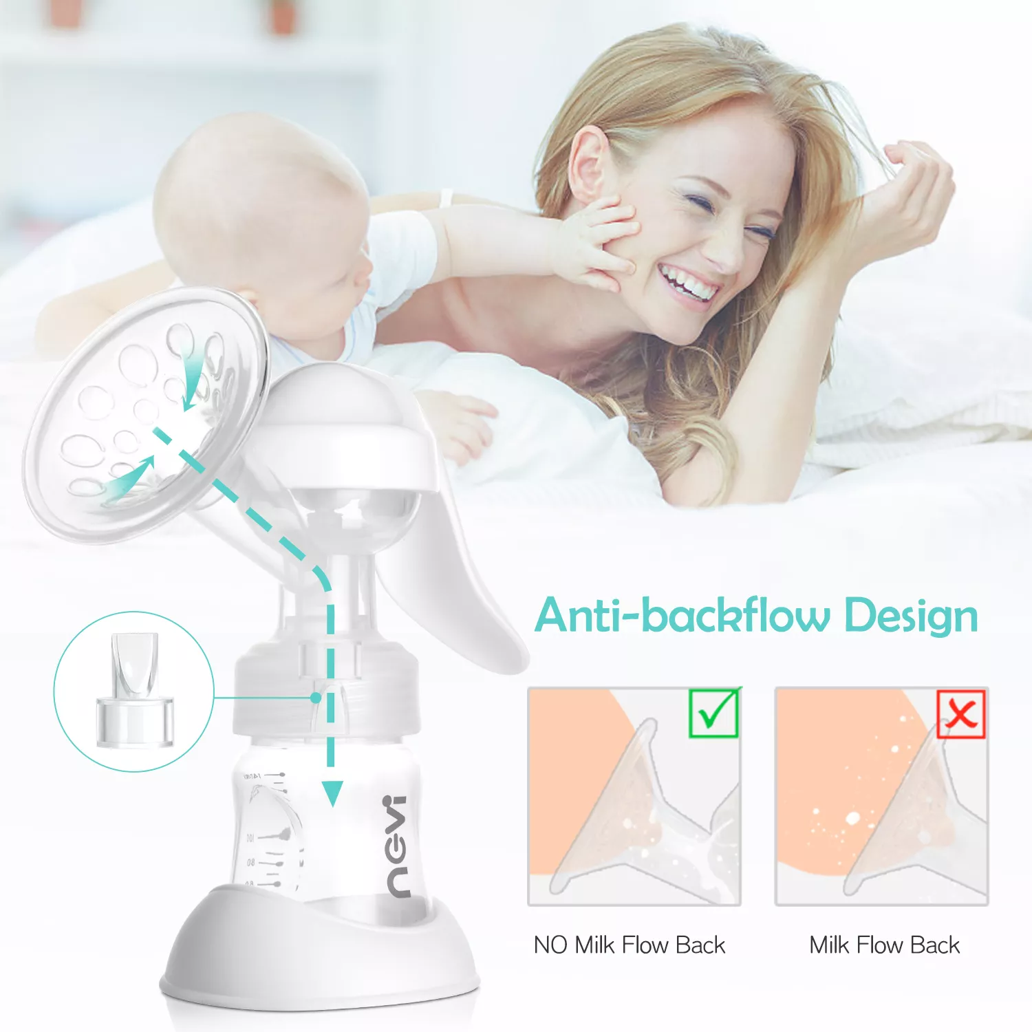 Portable Manual Breast Pump with BPA-Free 5oz Milk Bottle, Powerful Suction - Image 2