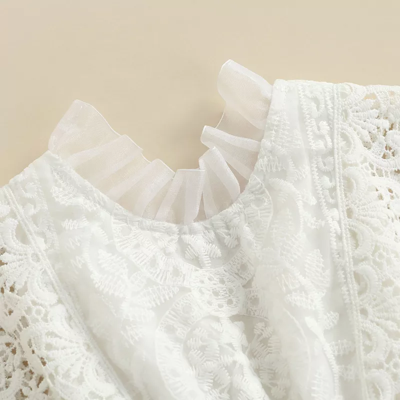 Baby Girl Lace Romper - Hollow Out Mesh Bodysuit with Fly Sleeves - Image 4