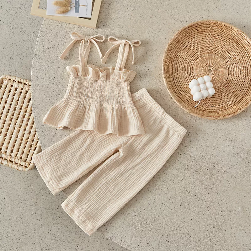 Toddler Girls Summer Outfit - Sleeveless Camisole & Elastic Pants 2-Piece Set - Image 3