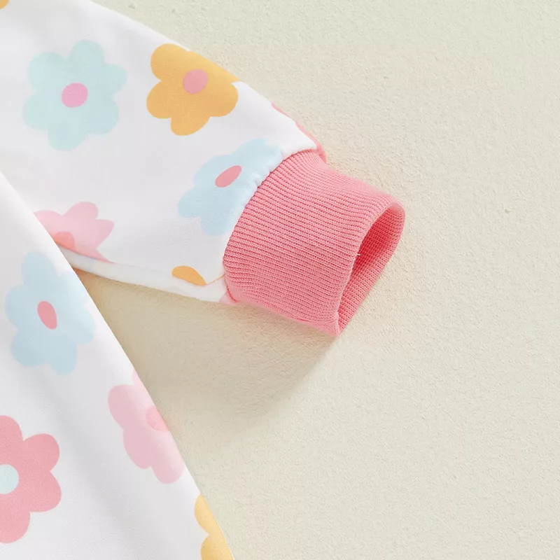 Baby Plush Bear Ears Hooded Floral Fleece Jumpsuit - Image 7