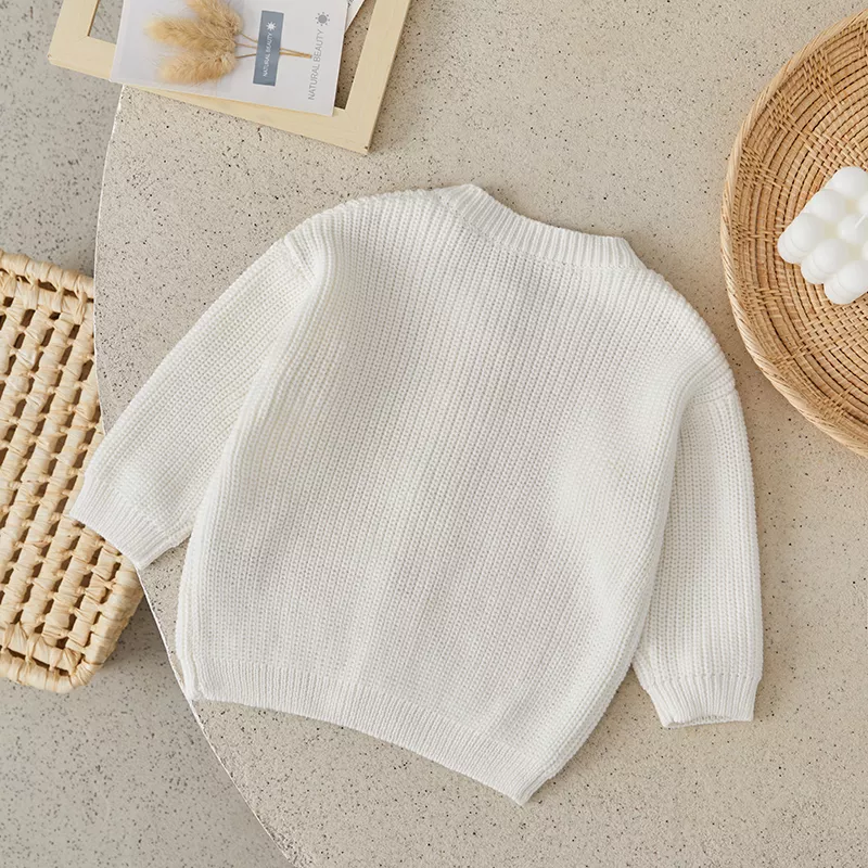 Baby Knitted Cardigan - Long Sleeve Solid Color Button-Up Sweater - Image 3