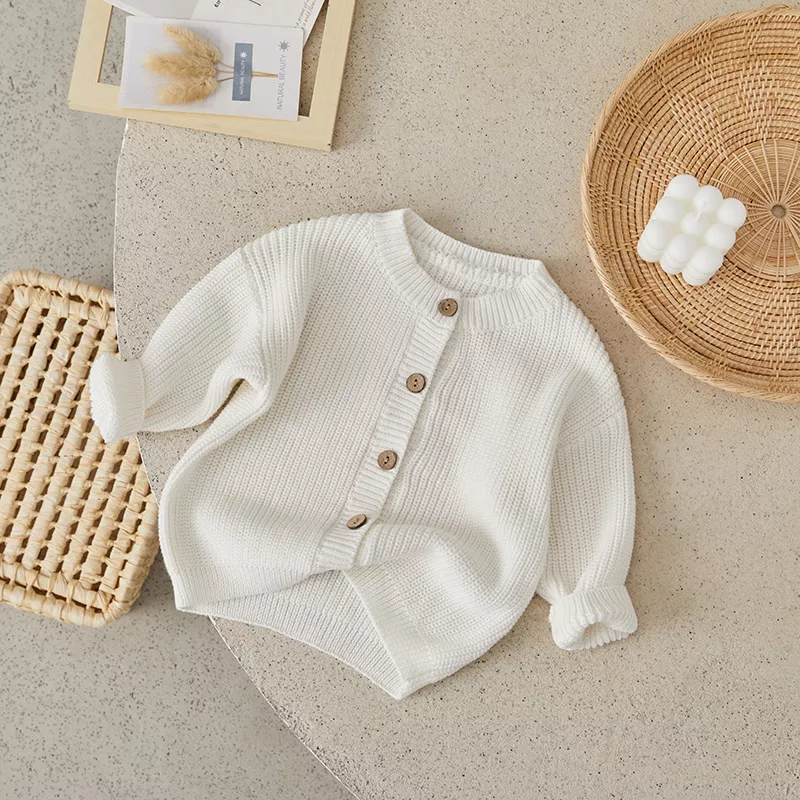 Baby Knitted Cardigan - Long Sleeve Solid Color Button-Up Sweater - Image 2