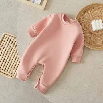 Baby Sweatshirt Romper - Solid Color Fleece Long Sleeve Jumpsuit for Newborns