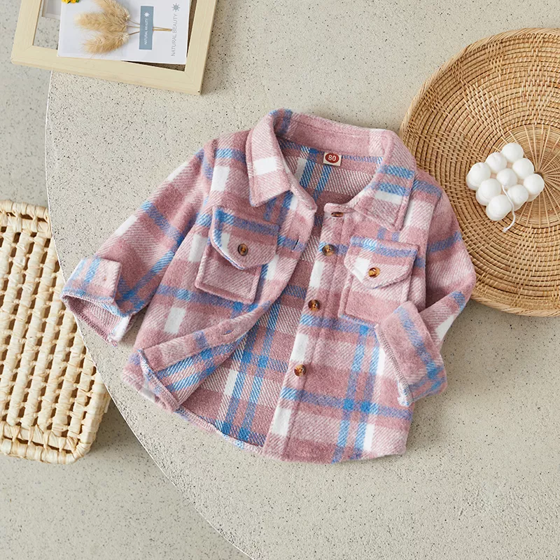 Kids Plaid Flannel Jackets - Lapel Long Sleeve Button Down Warm Fall Winter Coats - Image 4