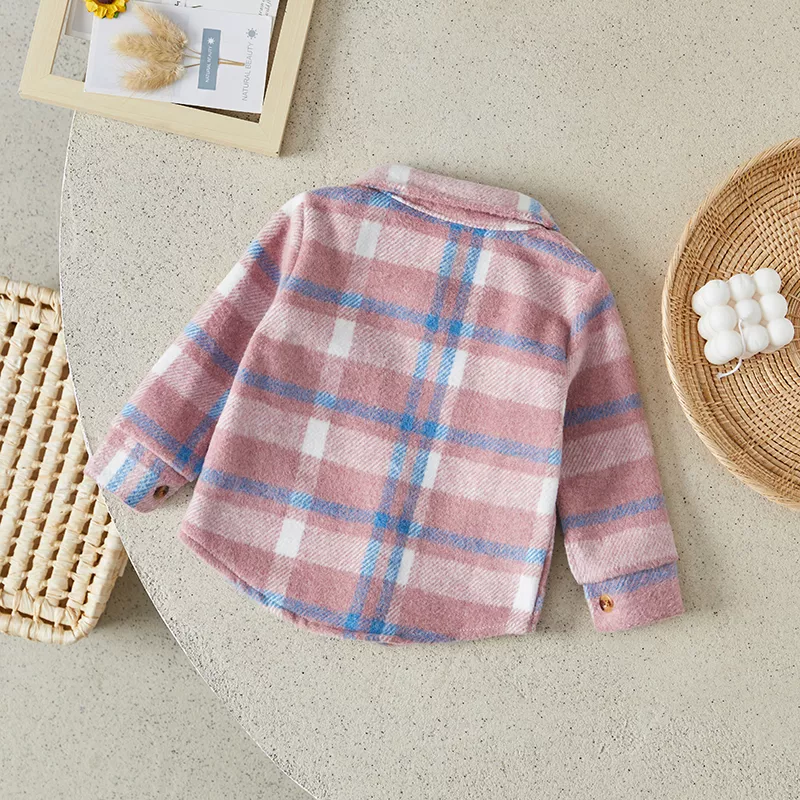 Kids Plaid Flannel Jackets - Lapel Long Sleeve Button Down Warm Fall Winter Coats - Image 3