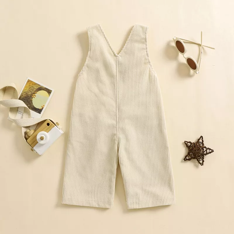 Baby Girl Summer Wide Leg Overalls - Square Neck Jumpsuit with Front Pocket - Image 4