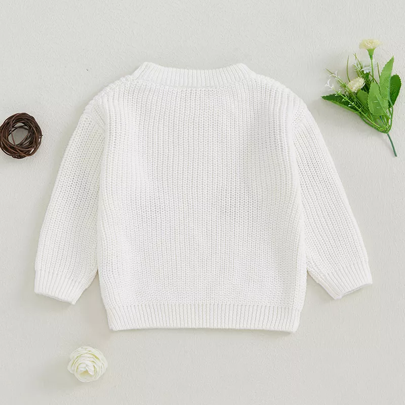 Newborn Baby Girls Fall Winter Knitted Sweater with Flower Embroidery - Image 3