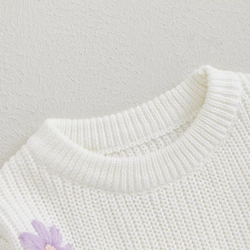 Newborn Baby Girls Fall Winter Knitted Sweater with Flower Embroidery - Image 5