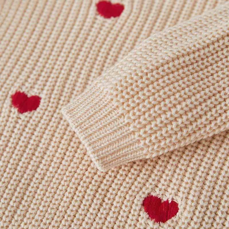 Newborn Baby Knitted Sweater - Heart Embroidery Long Sleeve Loose Pullover - Image 7