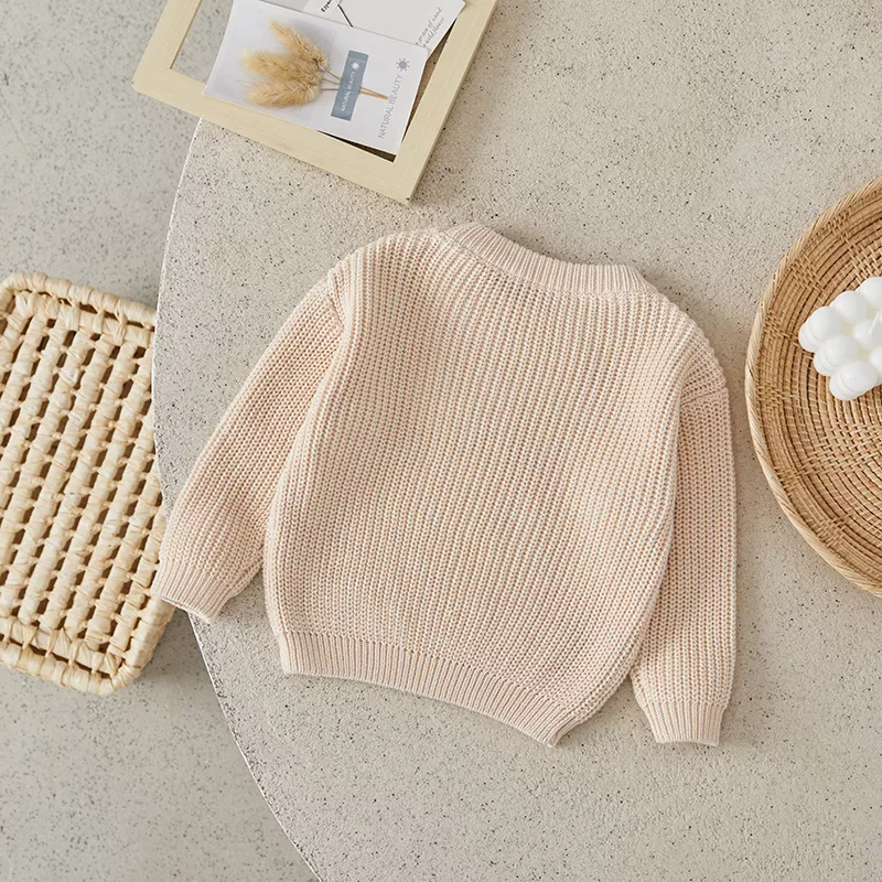 Newborn Baby Knitted Sweater - Heart Embroidery Long Sleeve Loose Pullover - Image 4