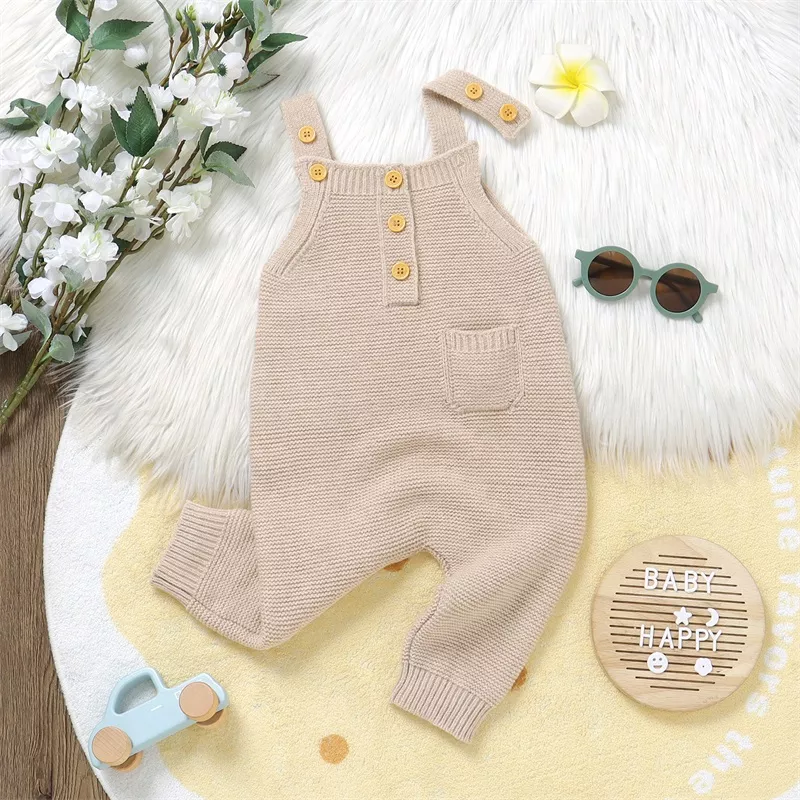 Baby Knitted Sweater Rompers - Button-Up Sleeveless Jumpsuit for Fall & Winter - Image 3