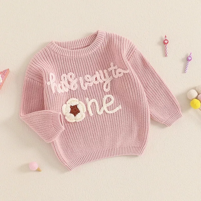 Baby Girl Autumn Winter Floral Embroidery Sweater – Long Sleeve Knitted Pullover