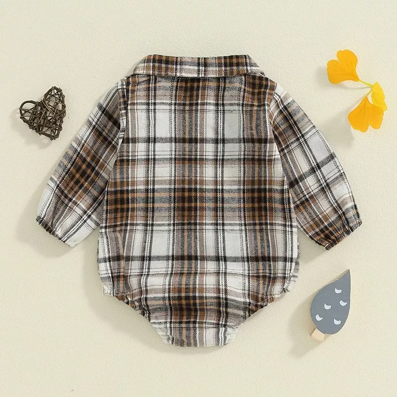 Baby Boy Plaid Romper with Lapel Neck - Image 4