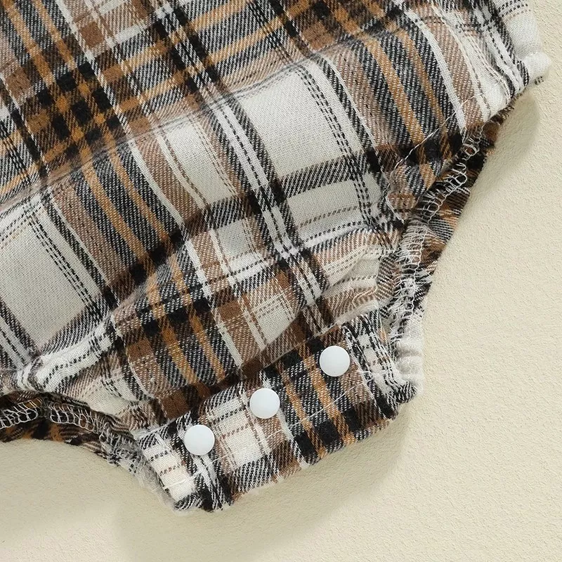 Baby Boy Plaid Romper with Lapel Neck - Image 6