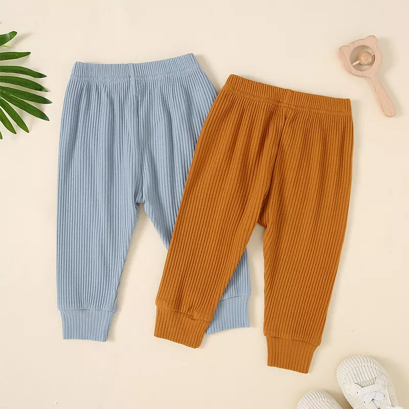Baby Boy Jogger Pants - Solid Color Ribbed Elastic Waist Casual Sweatpants - Image 7