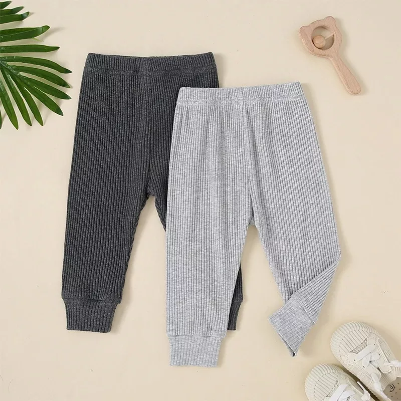 Baby Boy Jogger Pants - Solid Color Ribbed Elastic Waist Casual Sweatpants