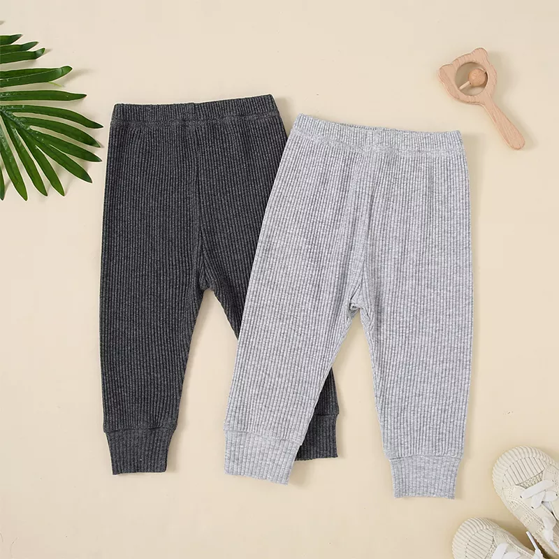 Baby Boy Jogger Pants - Solid Color Ribbed Elastic Waist Casual Sweatpants - Image 3