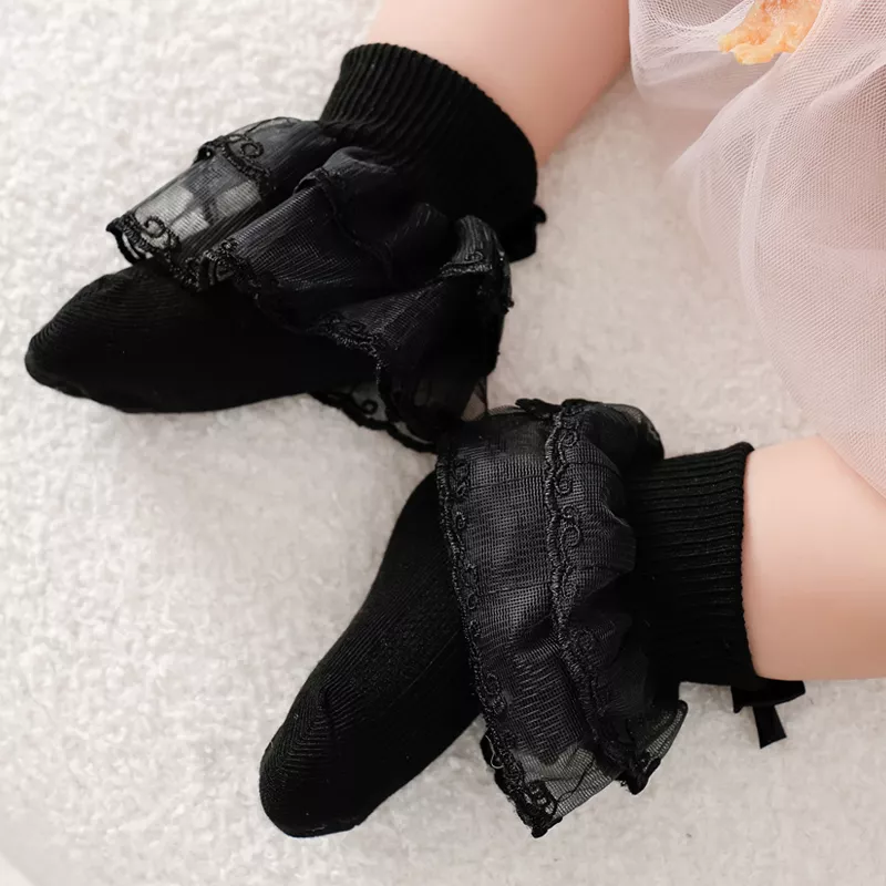 Baby Girl Lace Bow Socks - Non-Slip, Soft, Ruffle Design for Spring & Fall - Image 4