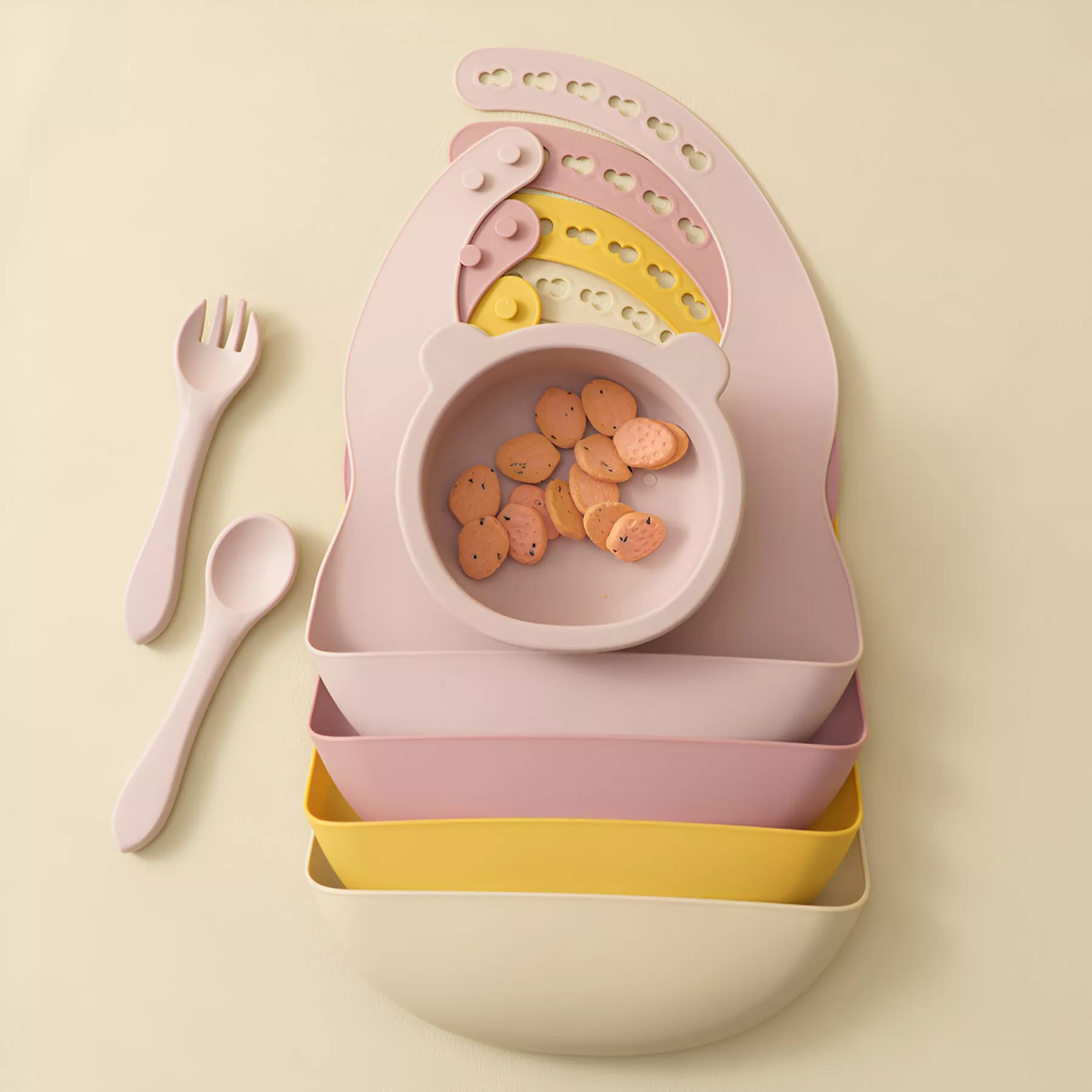 Silicone Baby Dinnerware Set with Adjustable Bib and Cartoon Bowl - Image 2