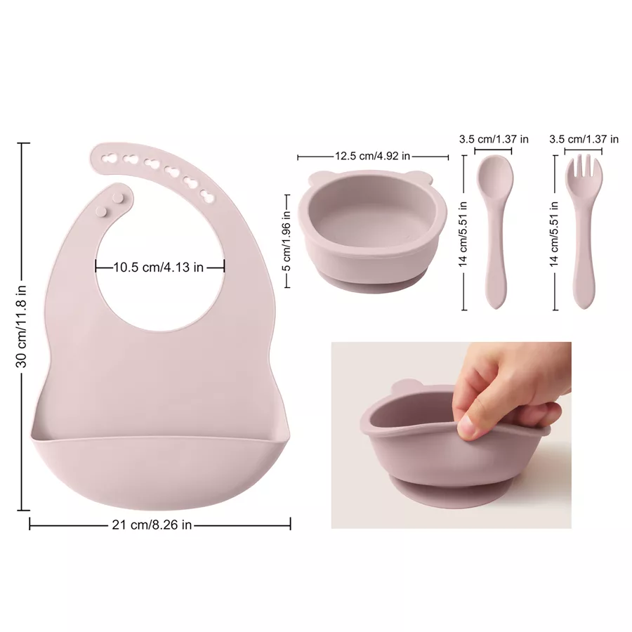 Silicone Baby Dinnerware Set with Adjustable Bib and Cartoon Bowl - Image 7