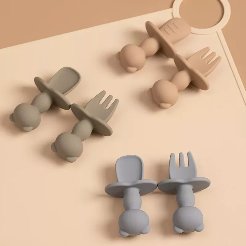 Soft Silicone Baby Training Fork and Spoon Set - Image 4
