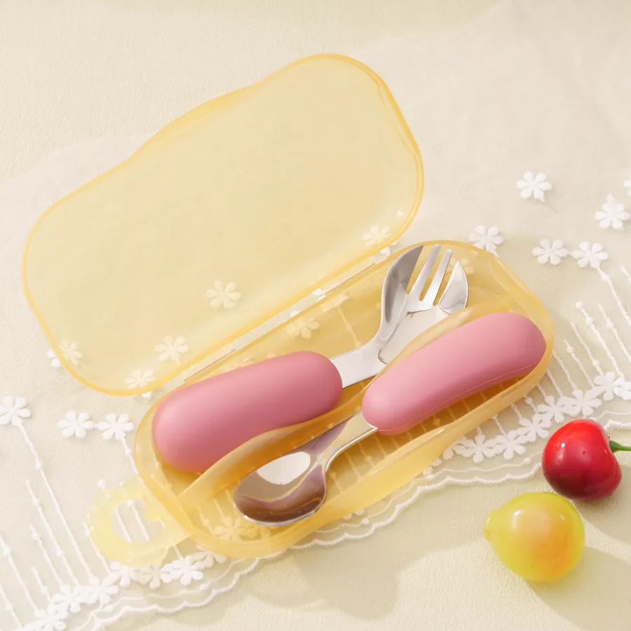 2PCS Baby Silicone and Stainless Steel Utensils - Fork & Spoon Feeding Set - Image 2