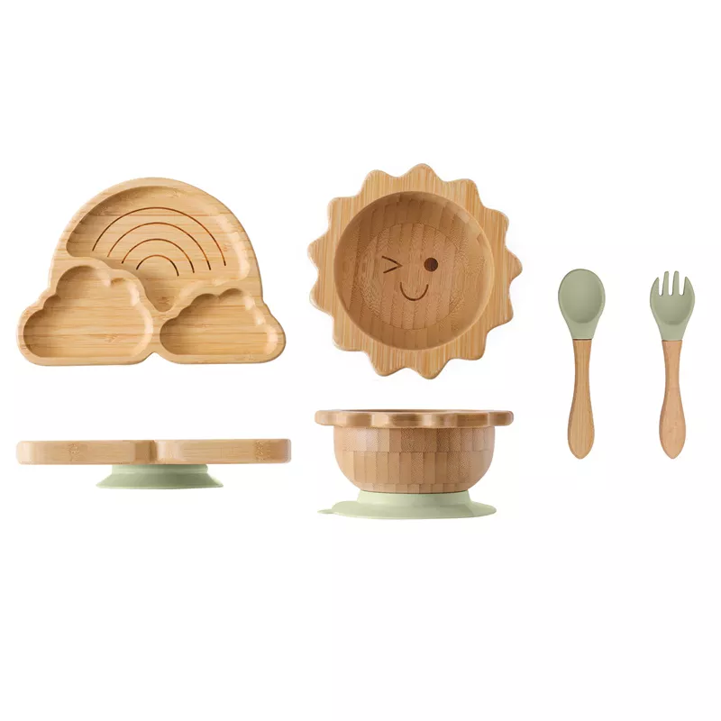 4pcs Bamboo Wood Baby Feeding Set