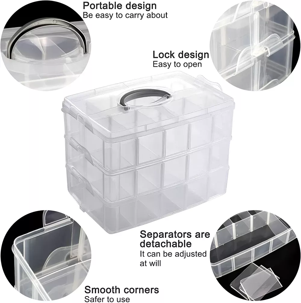 30-Grid Stackable Craft Storage Box with Handle – Adjustable Organizer - Image 3