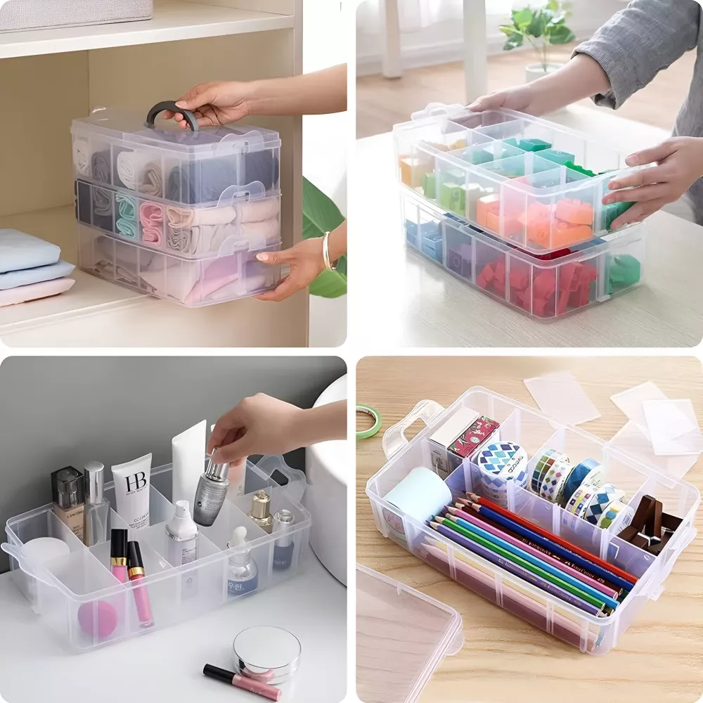 30-Grid Stackable Craft Storage Box with Handle – Adjustable Organizer - Image 4
