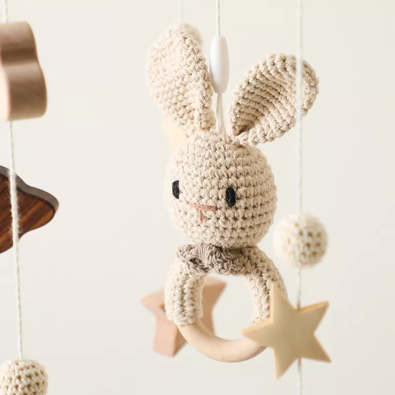 Wooden Rabbit Crib Mobile Bed Bell with Hanging Rattles for Babies - Image 6