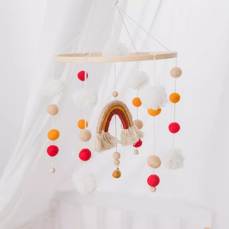 Baby Wooden Crib Mobile with Rainbow and Rattles - Image 7