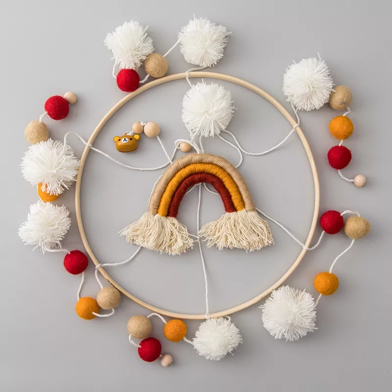 Baby Wooden Crib Mobile with Rainbow and Rattles - Image 4