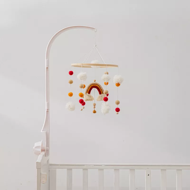 Baby Wooden Crib Mobile with Rainbow and Rattles - Image 6