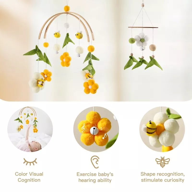 Wooden Baby Crib Mobile with Musical Bee Rattles for Newborns & Toddlers - Image 6